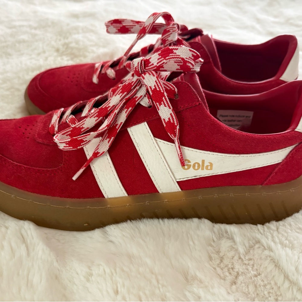 Gola Red Suede Sneakers with White Stripe and Gum Sole